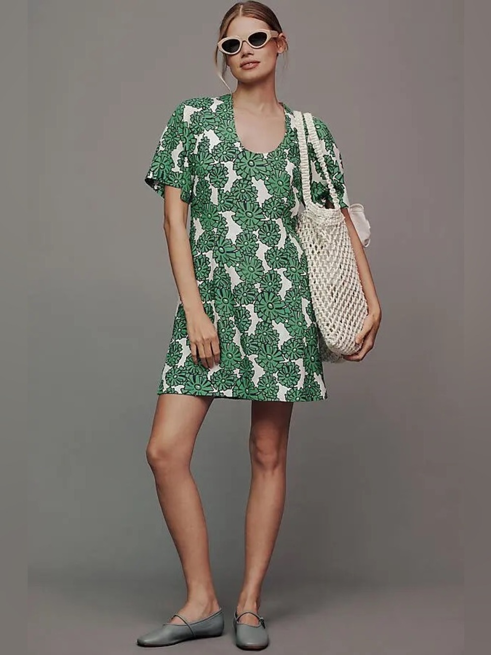 Anthropologie Porridge Printed Mini Dress Linen Blend Crewneck S